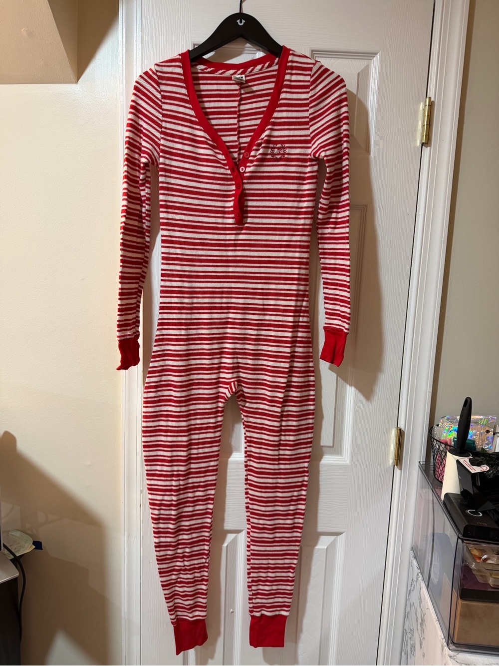 PINK Red & White Striped One-Piece Pajamas